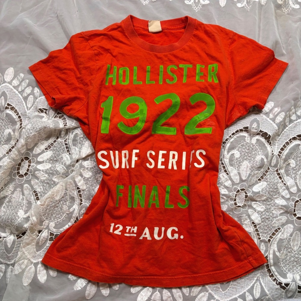 Y2K Hollister Orange Surf Series Finals 1922 Graphic Tee Shirt Womens S
